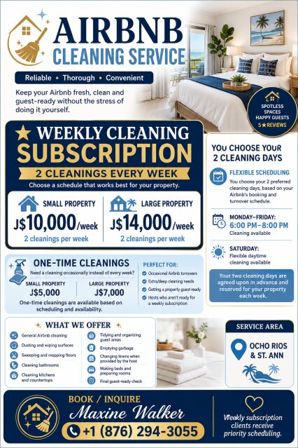 Airbnb Cleaning Service Full Time Jobs Ocho Rios