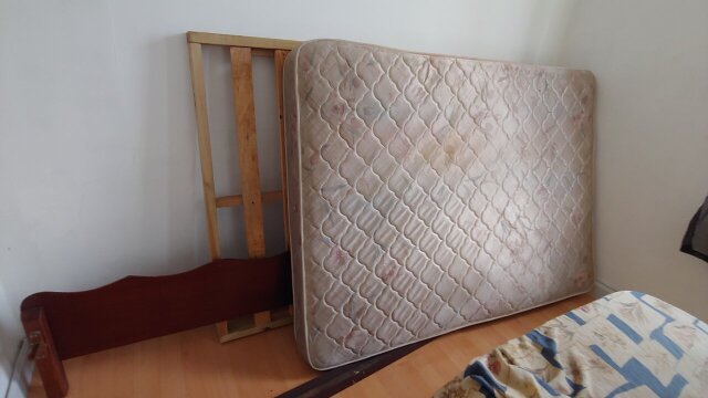 Queen Bed Mattress,  Mahogany Base And Night Table