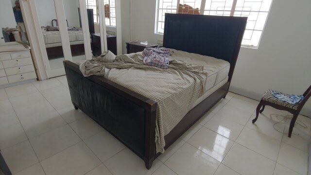 Queen Bed Mattress,  Mahogany Base And Night Table