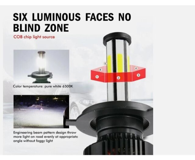 6-sides H4 9003 LED Headlight Bulb