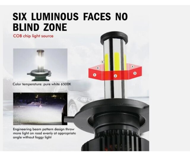 6-sides H4 9003 LED Headlight Bulb