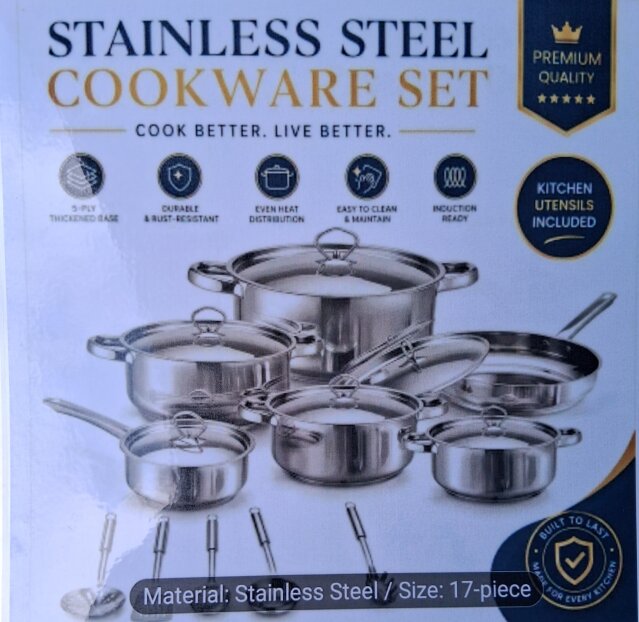 17 Piece Stainless Steel Cookware Set Appliance Parts & Accessories Newport