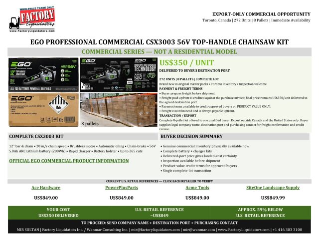 EGO CSX3003 Commercial Chainsaw Kits - B2B Only- Tools Kingston