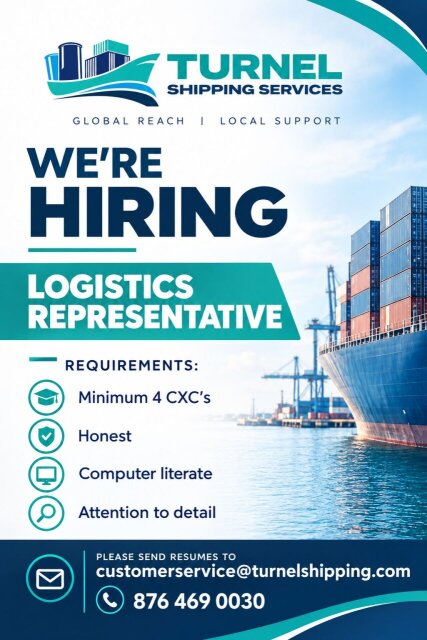 SHIPPING LOGISTICS REPRESENTAIVE HIRING NOW ! Full Time Jobs Montego Bay