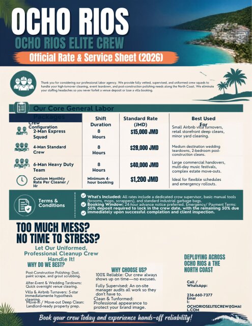 CLEANING SERVICES AVAILABLE Cleaning Services Ocho Rios