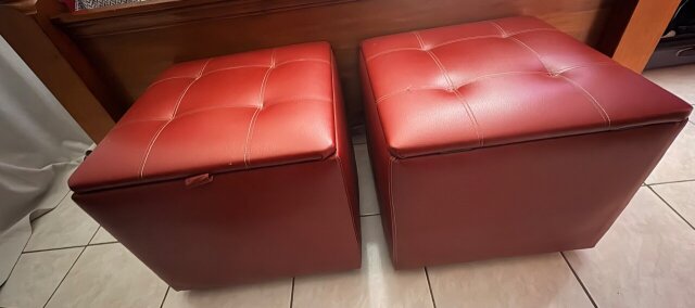 Red Faux Leather Ottoman