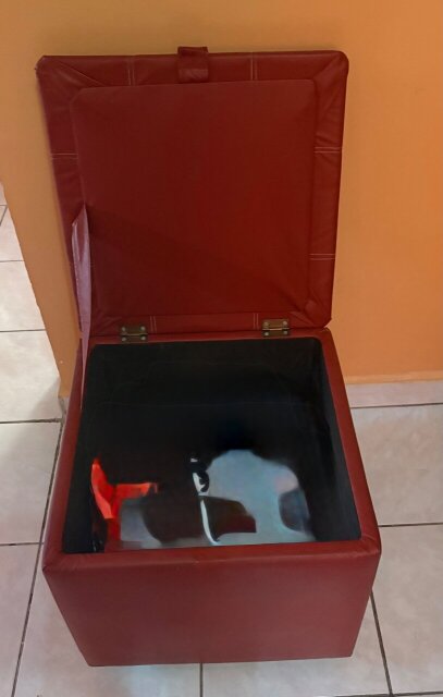 Red Faux Leather Ottoman