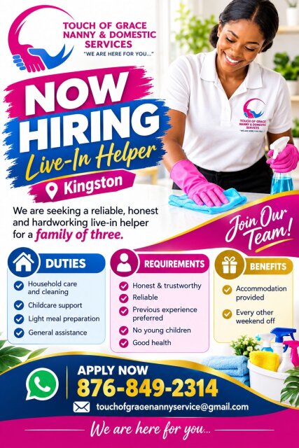 Live-In Domestic Workers - Kingston & Westmoreland Full Time Jobs Kingston