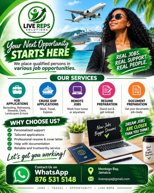 JOB OPPORTUNITIES | H2B • CRUISE SHIPS • REMOTE JO Full Time Jobs Montego Bay