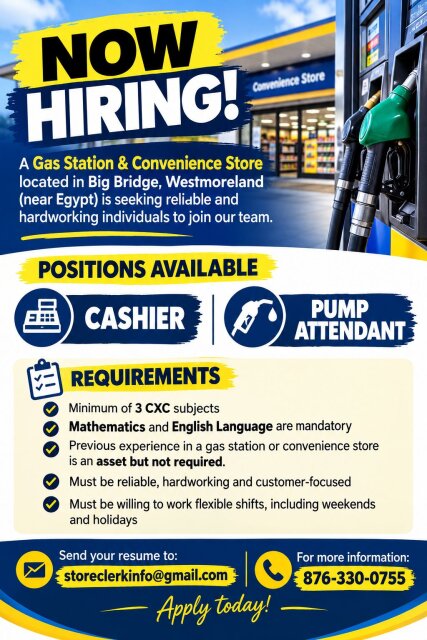 Cashier & Pump Attendant Needed Full Time Jobs Big Bridge