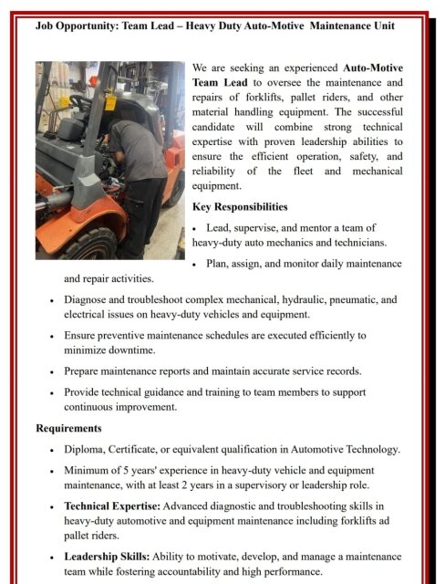 Auto-Mechanic Team Lead Full Time Jobs Portmore