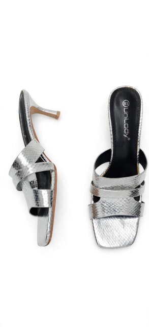 Silver Snake Print Kitten Heel Mules — Size 8.5 ✨ Women's Shoes Blackriver